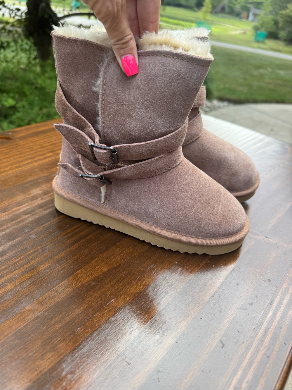 Kids Cozy Shearling Lined Suede Boots - Taupe